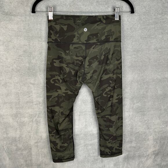 Lululemon Wunder Under Leggings Womens 6 Green Camo High Rise Crop Luxtreme Gym - Picture 6 of 12